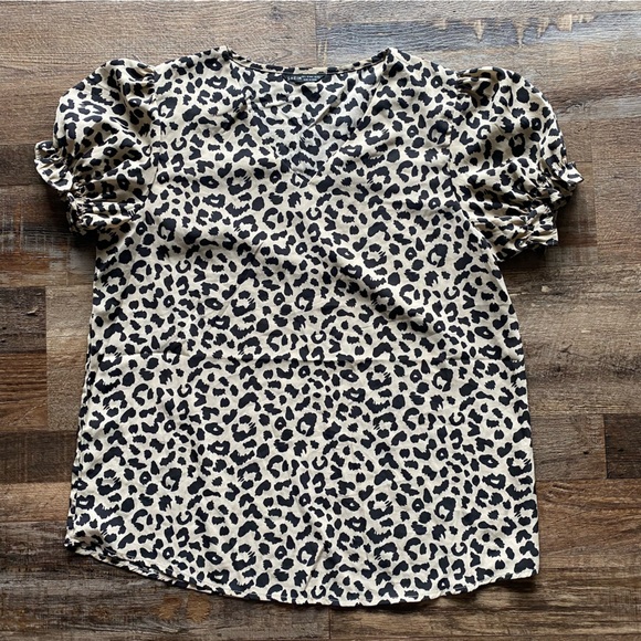 Shein Cheetah Print Puff Sleeve Shirt - Picture 2 of 7